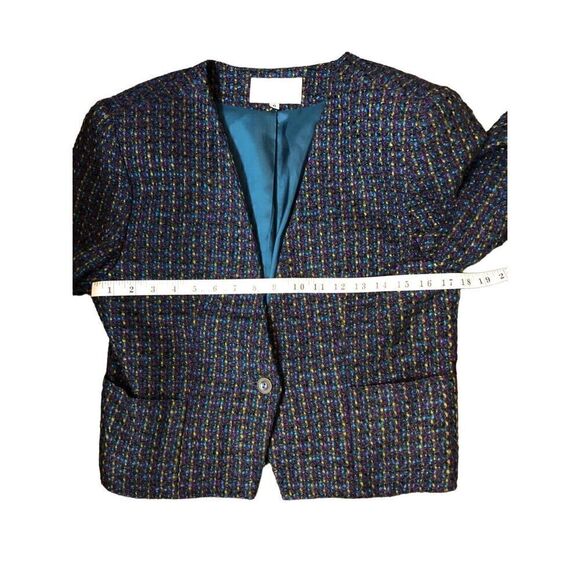 Vintage Michelle petites confetti blue wool blend boucle tweed short blazer - Picture 12 of 12